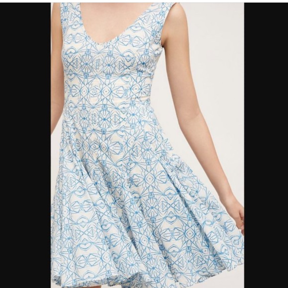 HD in Paris White & Light Blue Printed Skater Dress